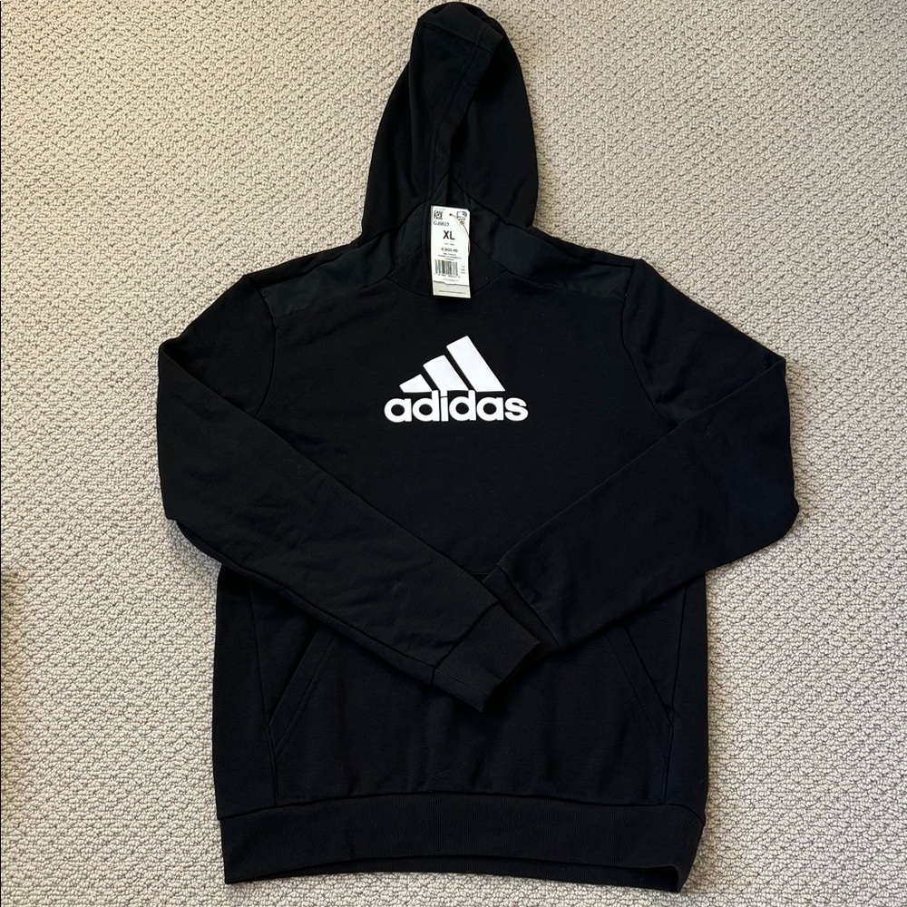 Adidas Men's Black and White Logo Hoodie